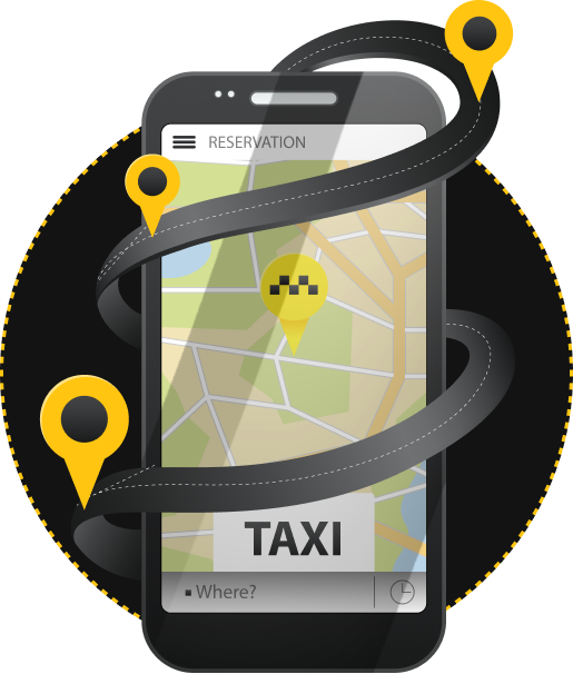 Willkomens Bild Smartphon mit Karten-App, Straßenansicht und gelben Markierungspunkten.
