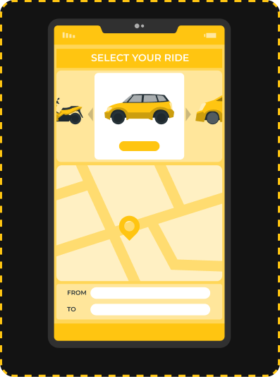 Taxi buchen, Taxi Auswahl mit einer Karte